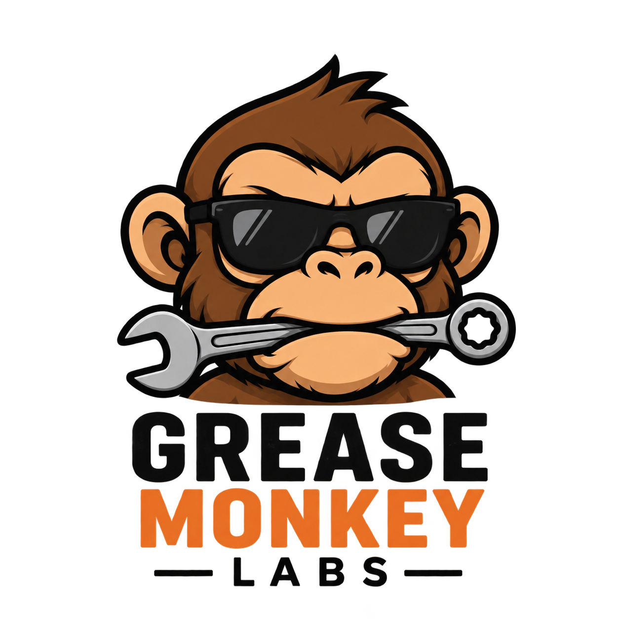 Grease Monkey Labs monkey holding a spanner